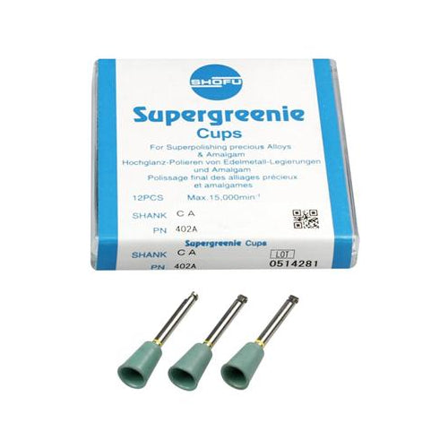 Shofu Dental 402A SuperGreenie RA Right Contra Angle Polishing Cups 12/Bx Shofu Dental 402A SuperGreenie RA Right Contra Angle Polishing Cups 12/Bx